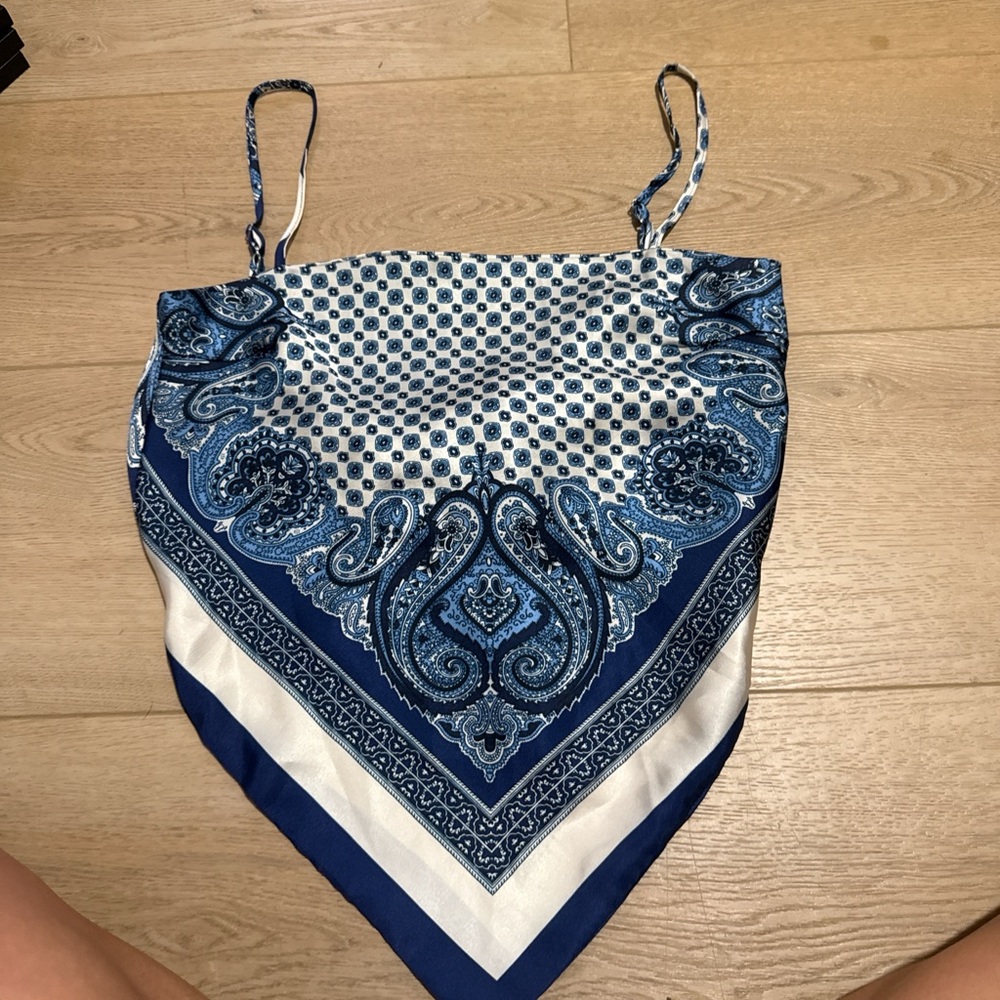 Blue and White Paisley Bandana Top
